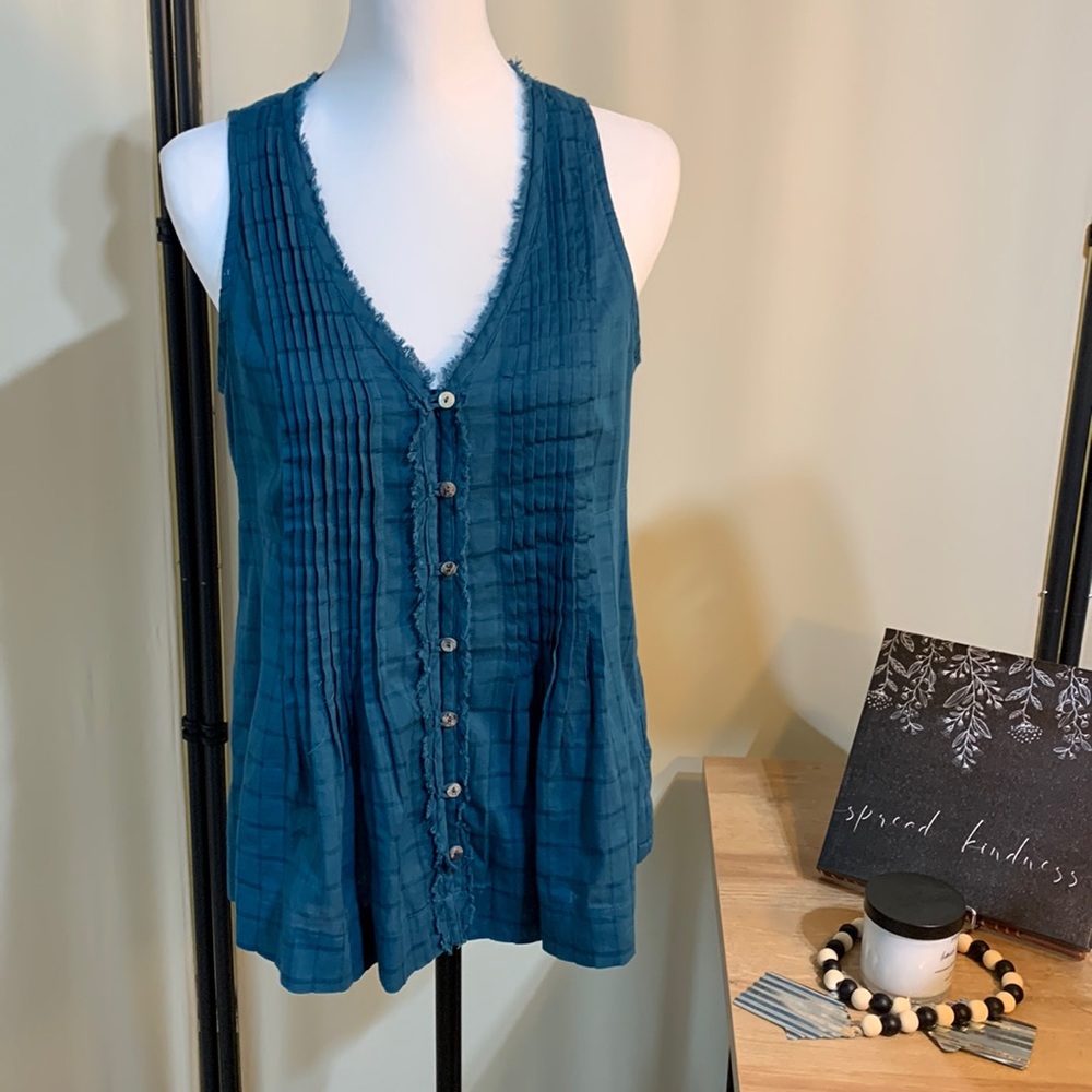 Maeve Anthropologie Sleeveless Teal Button Front Top size XS